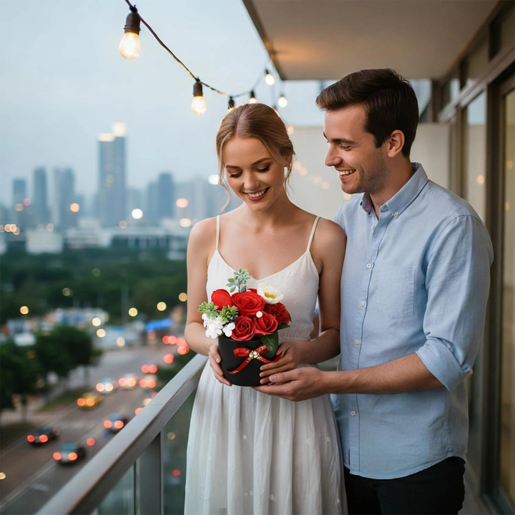 Confezione regalo di rose eternamente fiorite – 1 rosa rossa in una scatola a forma di cuore