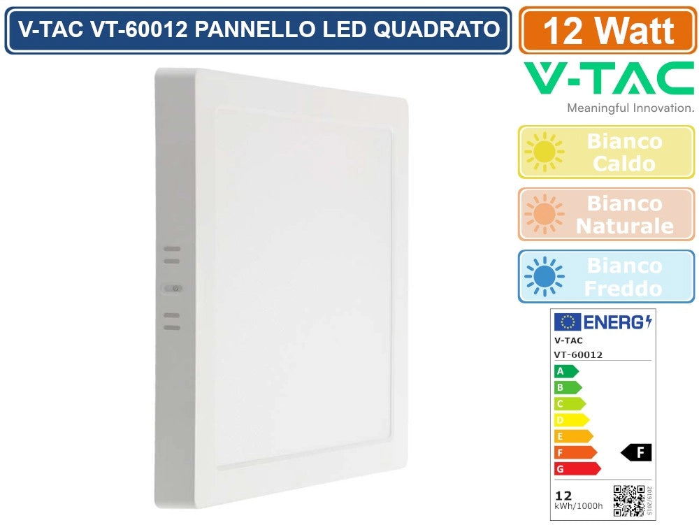 V-TAC VT-60012 PANNELLO LED QUADRATO 12W SMD DA PARETE CON DRIVER - Colore Luce:Bianco Freddo