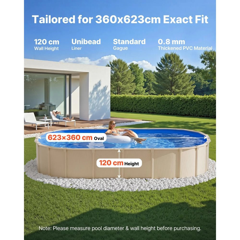 Rivestimento Liner per Piscina Fuori Terra Ovale 360 x 623 cm, Telo Interno in Vinile Blu con Bordo a Incastro, Altezza 120 cm