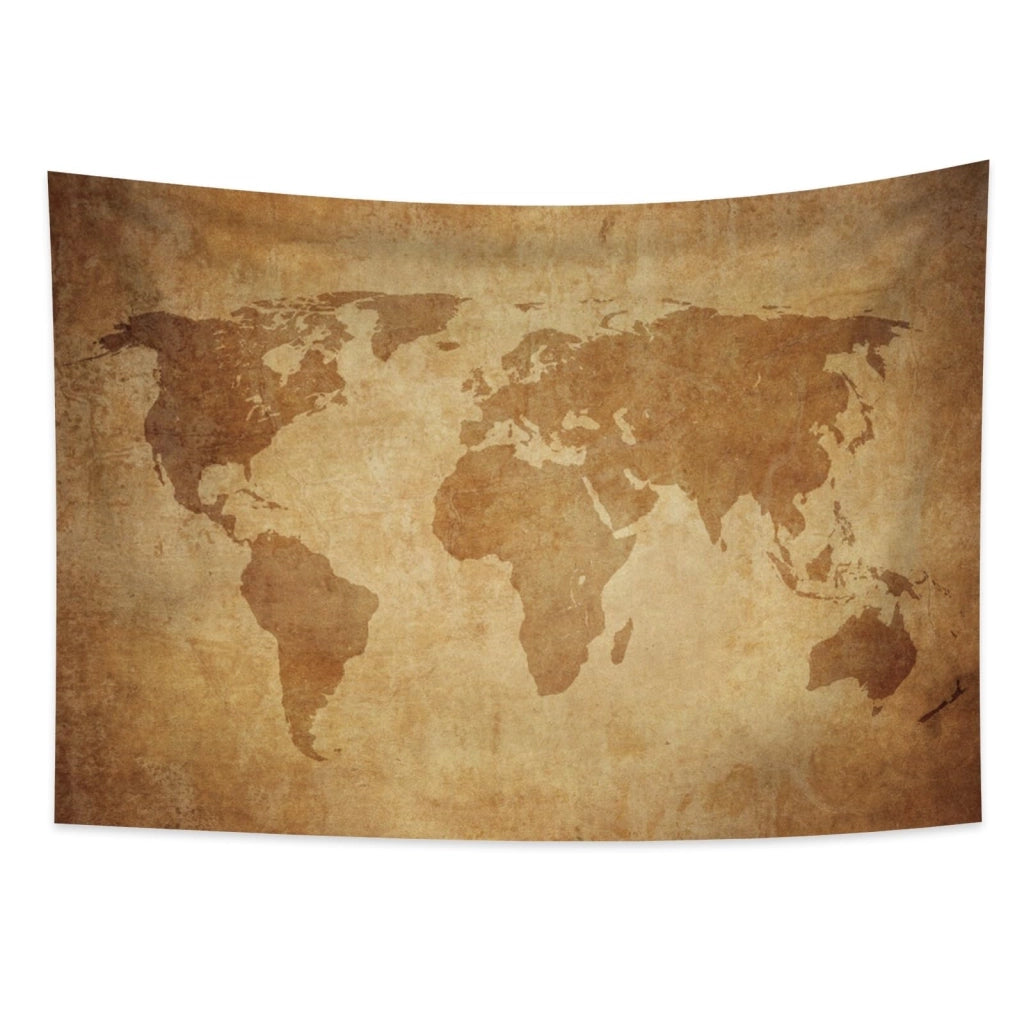 Tappeto da parete a forma di mappa del mondo, 100x70 cm, effetto pergamena vintage, in poliestere