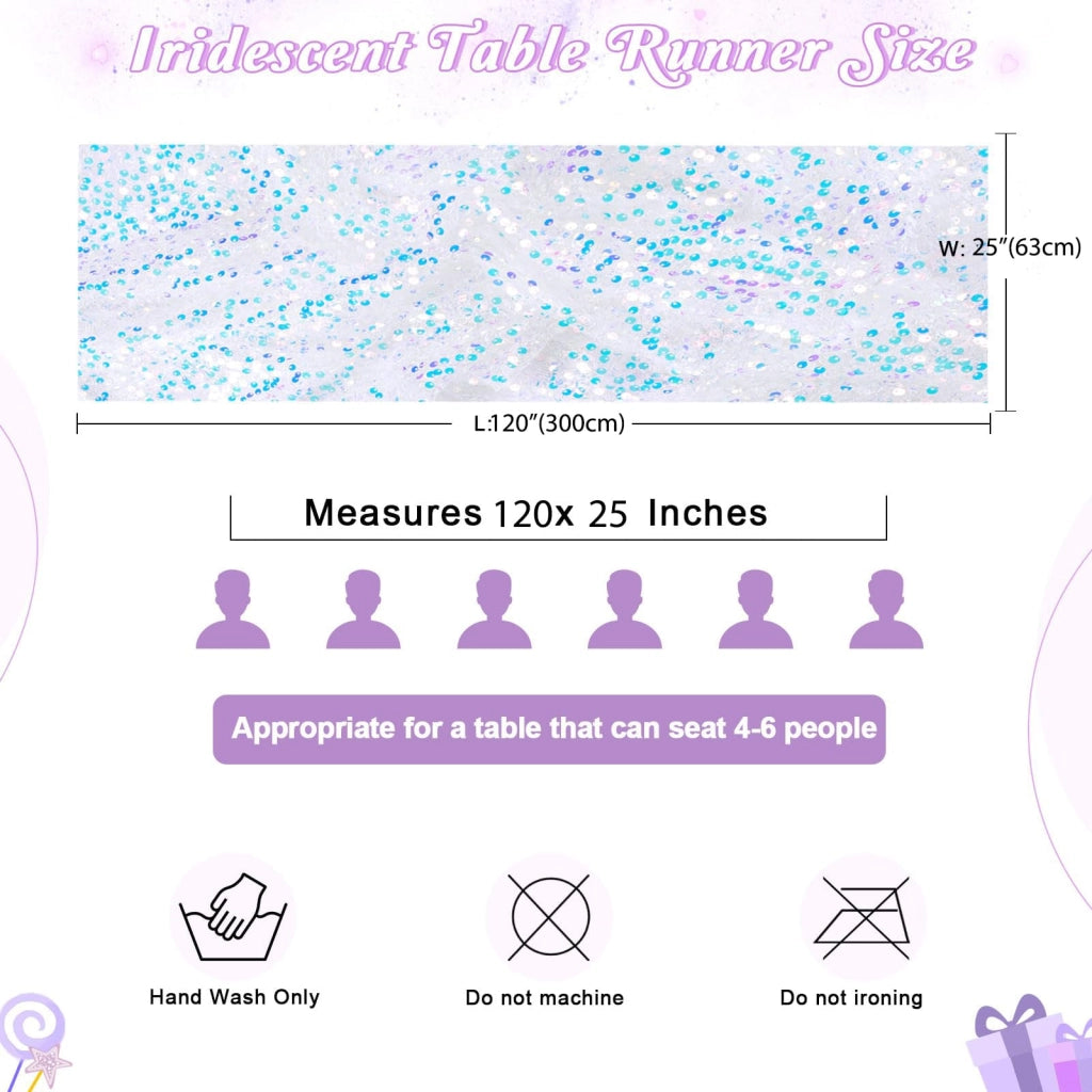 Tovaglia bianca, 2 pezzi, 63x300 cm, decorata con paillettes, ideale per feste