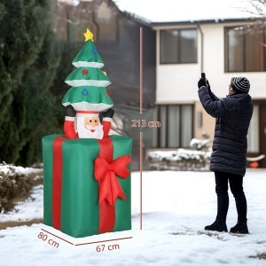 Decorazione natalizia gonfiabile con luci LED, in poliestere rosso e verde, per interni ed esterni