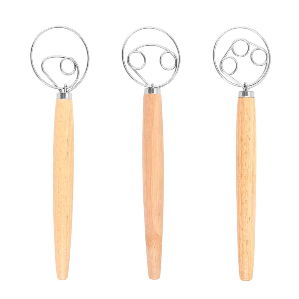 Set di 3 fruste per impastare, realizzate in legno e acciaio inossidabile, lunghezza 33 cm