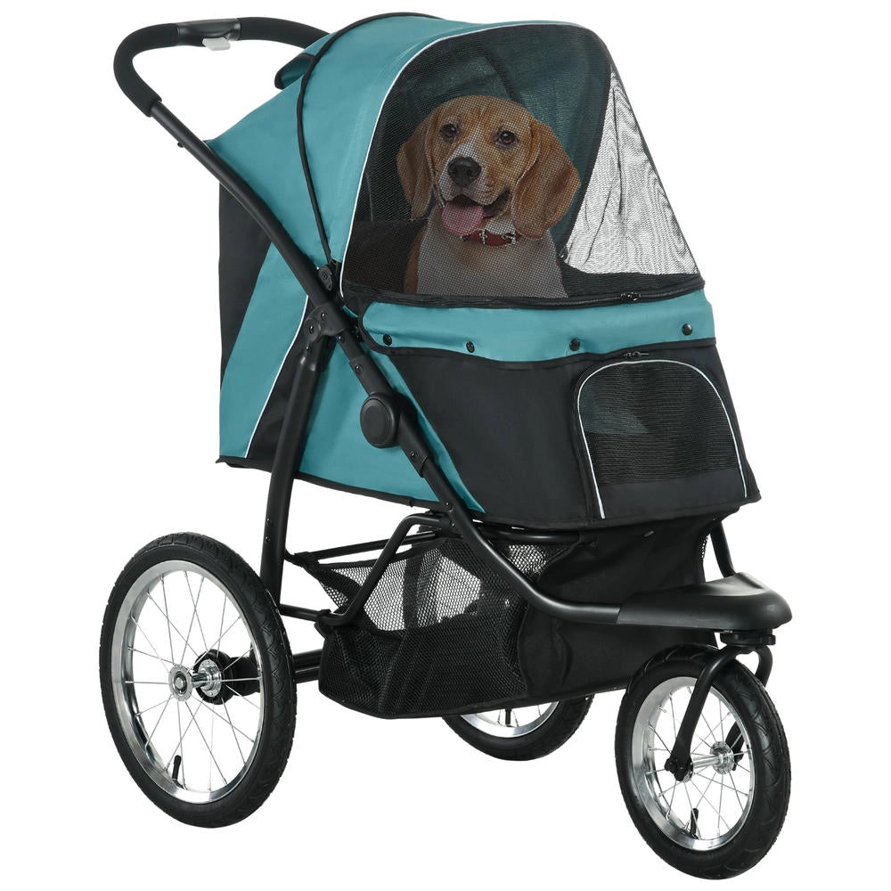 Passeggino per Cani Pieghevole a 3 Ruote con Capottina Regolabile e Cuscino, per Animali Domestici da Esterno, 111x58x107cm, Verde Scuro