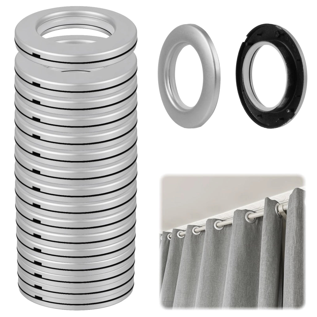 Anelli per tende in plastica, 16 pezzi, 42 mm, argento, rimovibili