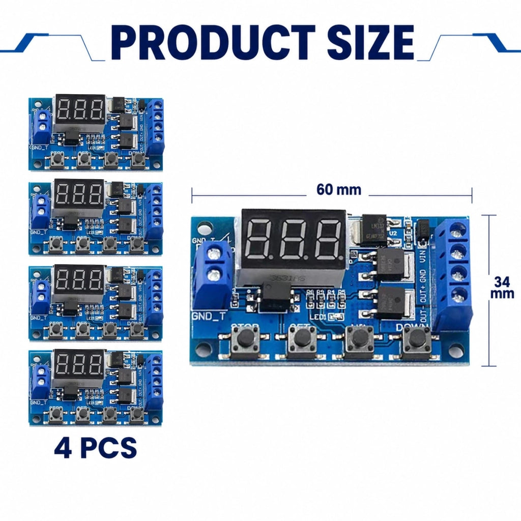 Modulo timer a relè temporizzato 4x, 12V, con trigger, controllo MOS