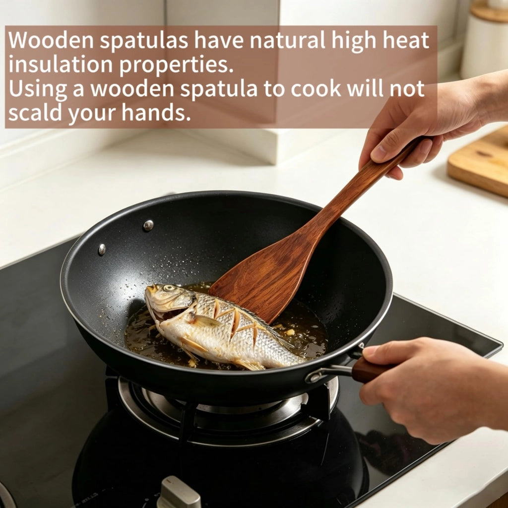 2 spatole in legno, 33 cm, con lama inclinata, rivestite antiaderenti, resistenti al calore