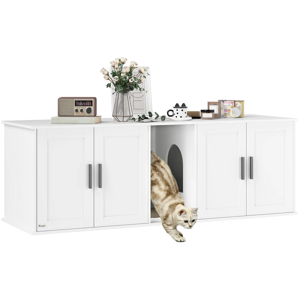Mobile per Lettiera Gatti con Divisorio e Porta Mobiletto Porta TV Multifunzionale per Casa Bianco 145 x 49 x 51 cm