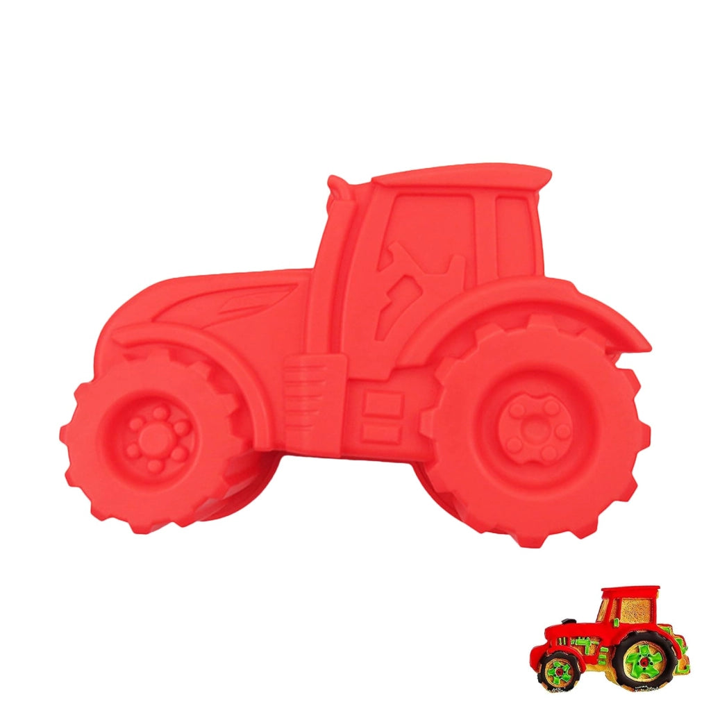 Stampo in silicone a forma di trattore, dimensioni 26 x 17,1 x 7,5 cm, colore rosso, adatto al forno, antiaderente