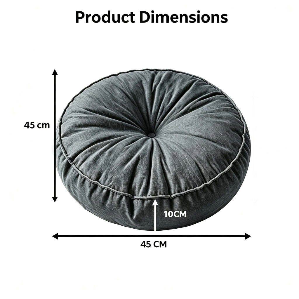 Cuscino rotondo per pavimento, diametro 45 cm, spessore 10 cm, in cotone e lino, color grigio scuro