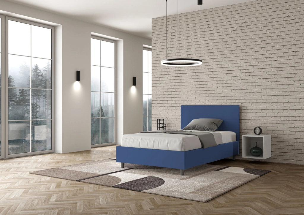 Letto Imbottito in Similpelle per una Piazza e Mezza 120x190 Con Rete Adele blu