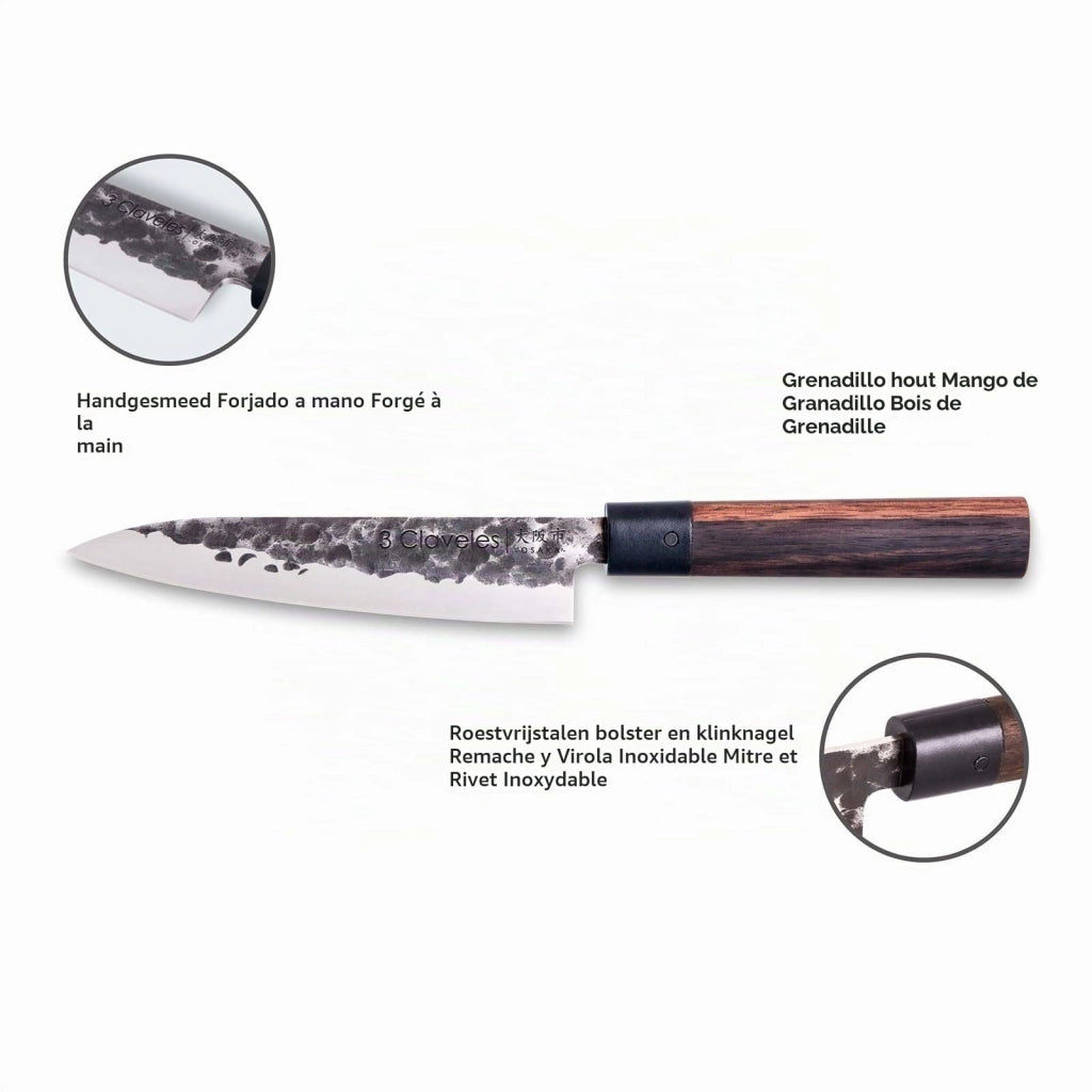 Coltello da cucina asiatico, acciaio inossidabile, manico in legno, 16 cm