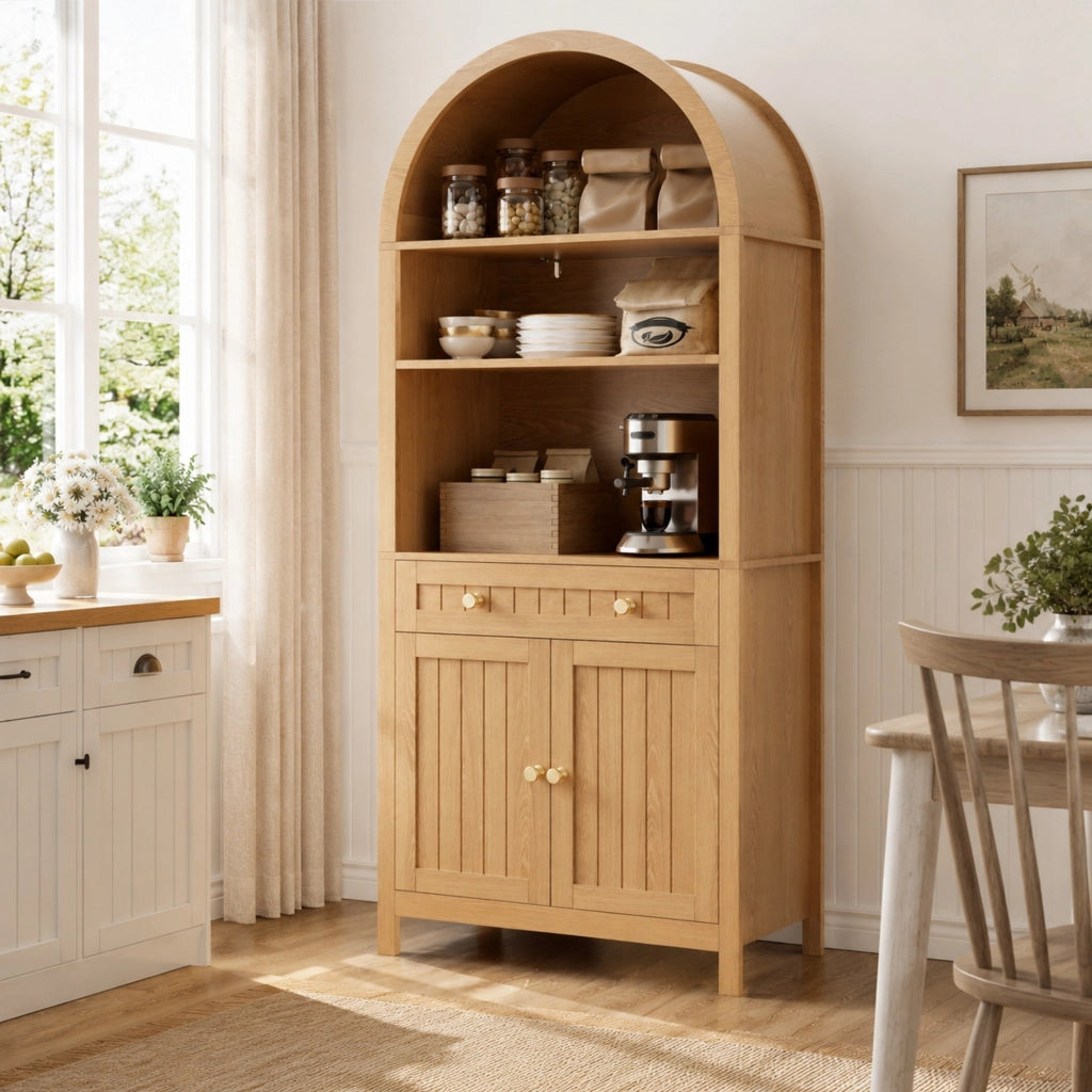 Mobile contenitore 76 × 40 × 180 cm con 2 ante cassetto e ripiani aperti in MDF e pannello truciolare naturale