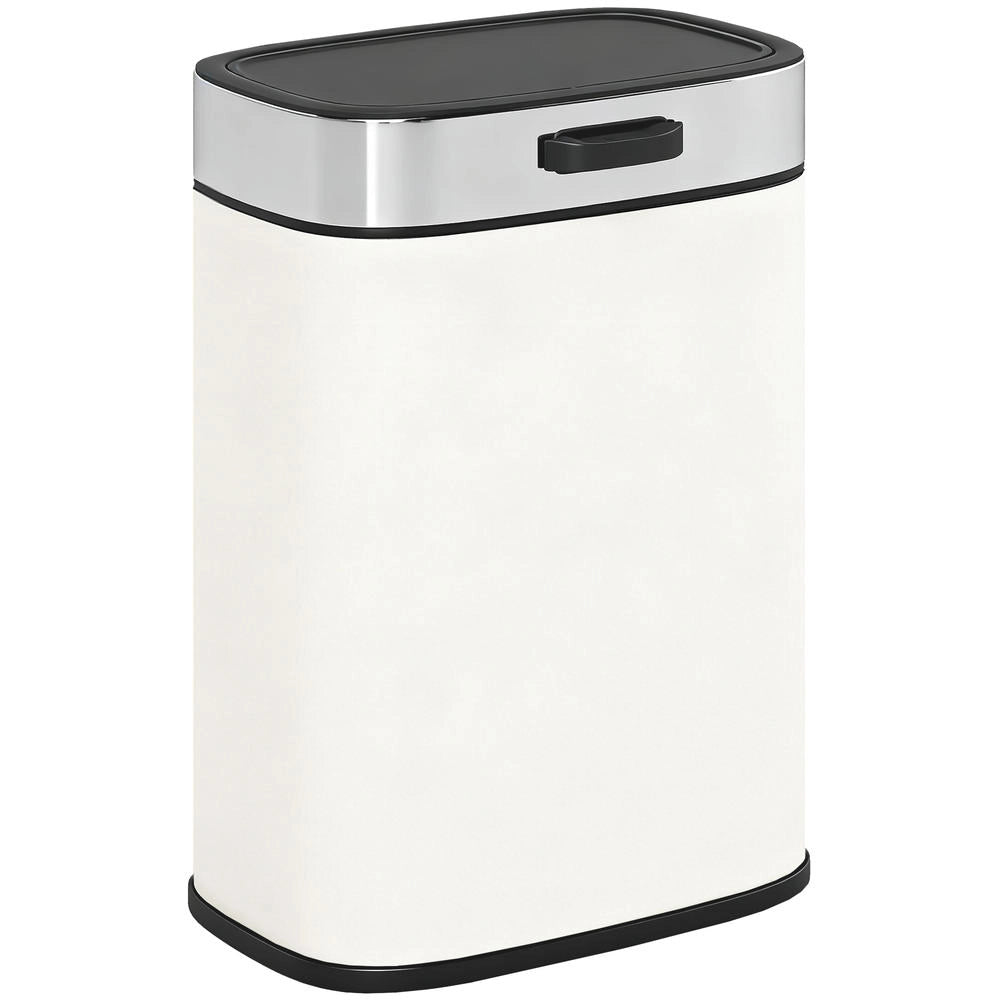 Pattumiera 5 L Salvaspazio da Appoggio o Sospesa in Acciaio Inox Bianco Crema con Coperchio per Cucina