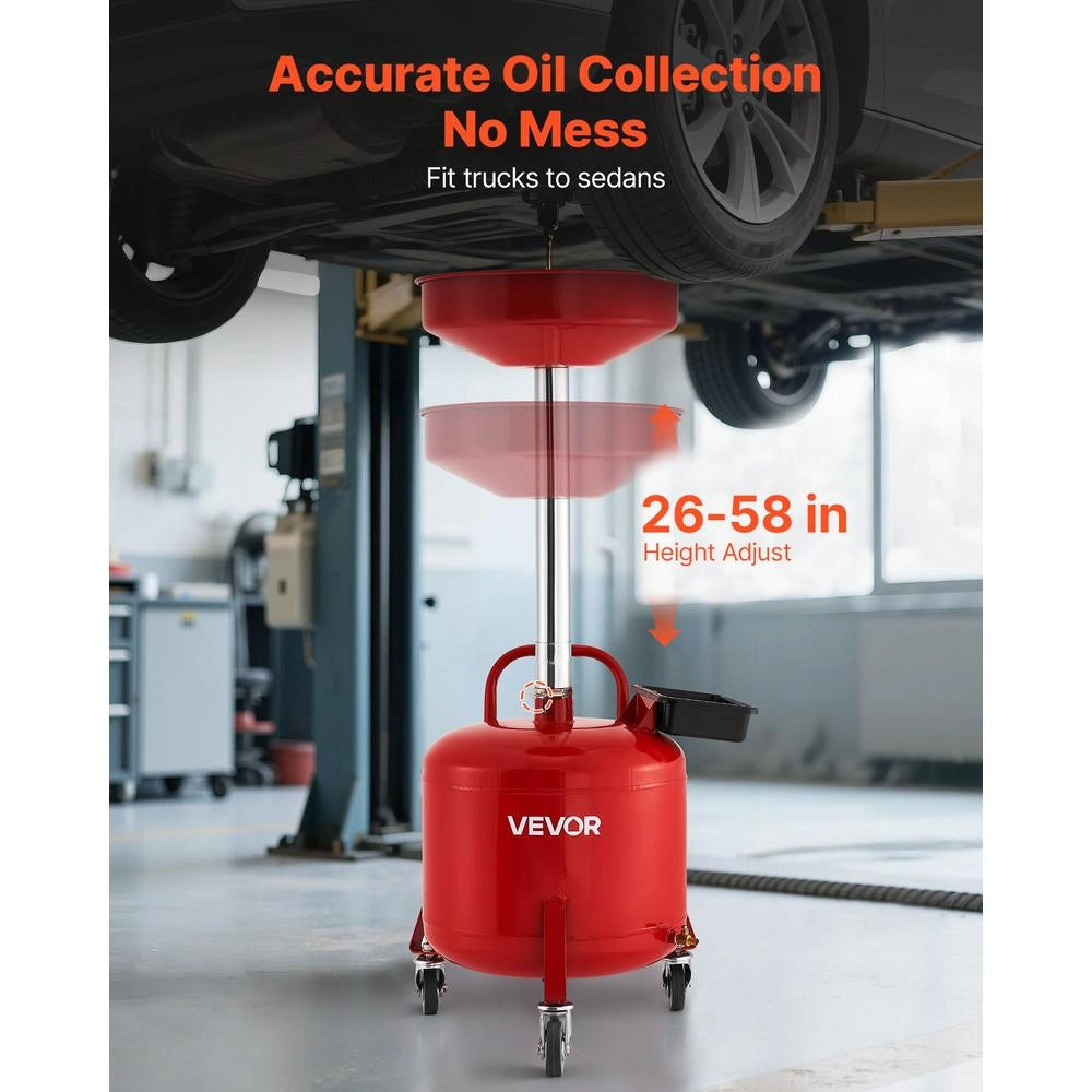 Serbatoio di Scarico Fluidi 30L con Imbuto Regolabile e Ruote FF-907 per Officina e Riparazione Auto, Struttura in Ferro Robusta