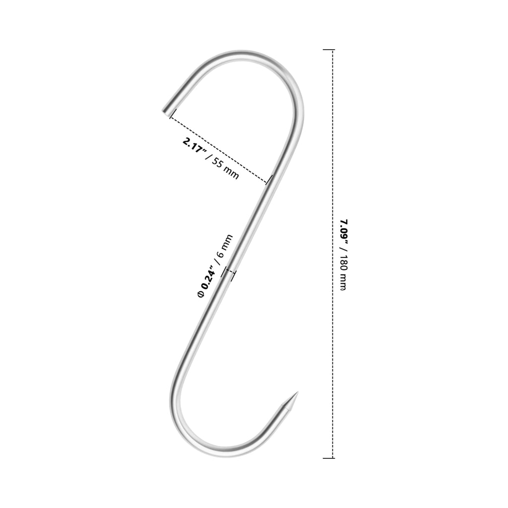Set di 20 ganci a S in acciaio inossidabile, lunghezza 180 mm, spessore 6 mm