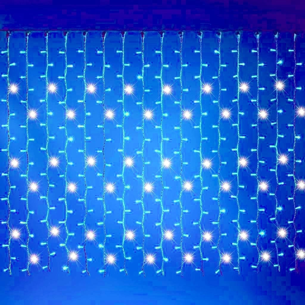 Tenda Luminosa Natalizia 3 x 1 metri Stalattiti a 200 LED Luci calde, blu o fredde + led intermittenti Bianco Freddo per Interno ed Esterno IP44 Colore della luce: Blu