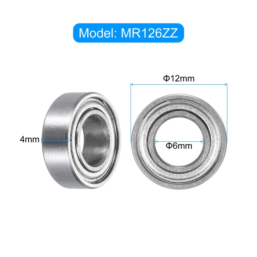 Cuscinetto a sfera MR126ZZ, dimensioni 6x12x4 mm, schermato su entrambi i lati, acciaio al cromo, grado di precisione ABEC 5
