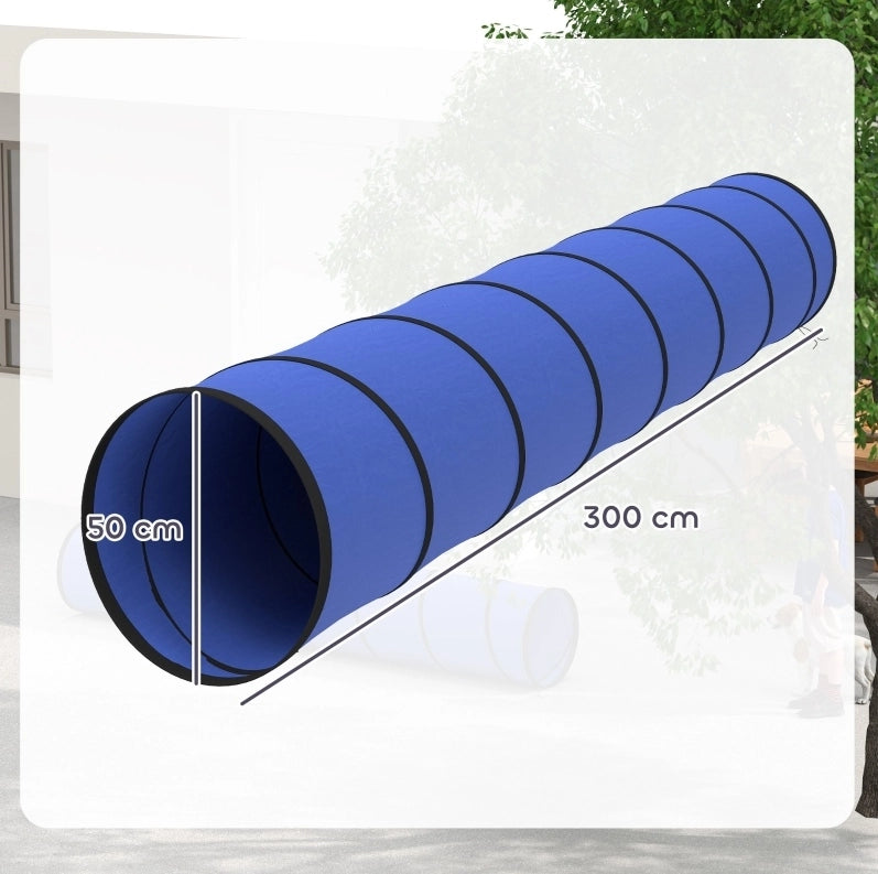 Tunnel agility per cani 300 cm blu con 4 picchetti e borsa