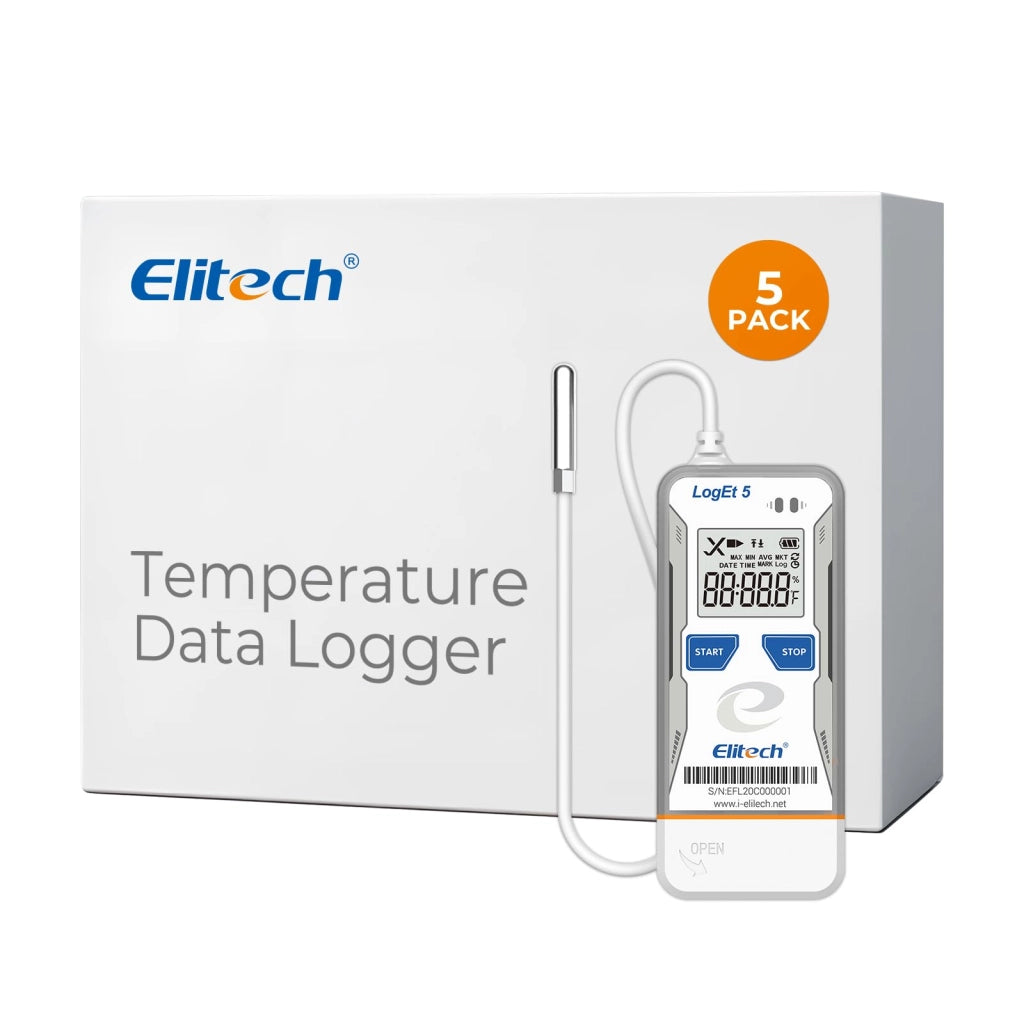 Data logger di temperatura USB con sensore esterno, data logger riutilizzabile, report automatici PDF e CSV, termometro per frigorifero per trasporto, catena del freddo, stoccaggio, LogEt5TE, 5 pezzi