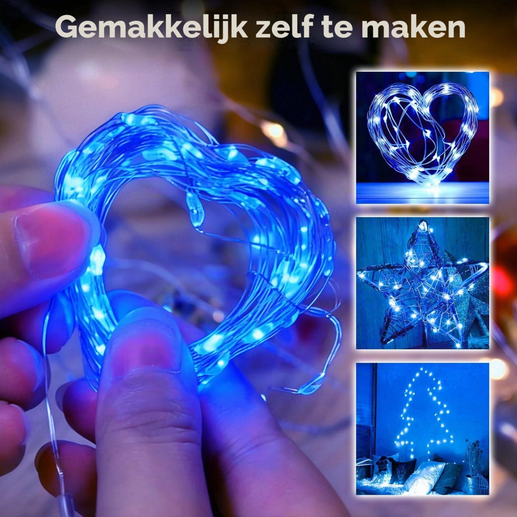 Catena luminosa a LED, 2 metri, 20 LED, blu, con timer, confezione da 2 pezzi