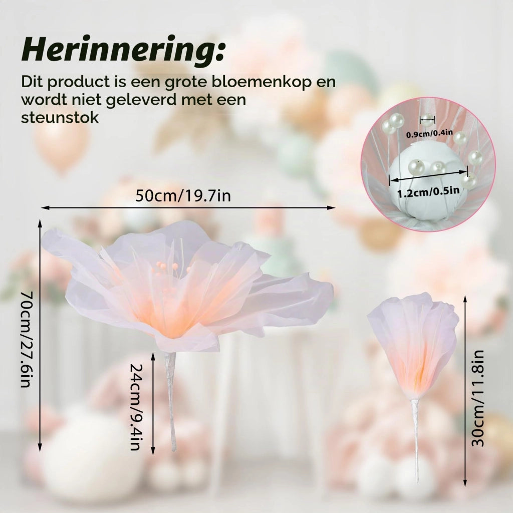 Organza Blume, 50 cm, seta artificiale, con perline, bianca