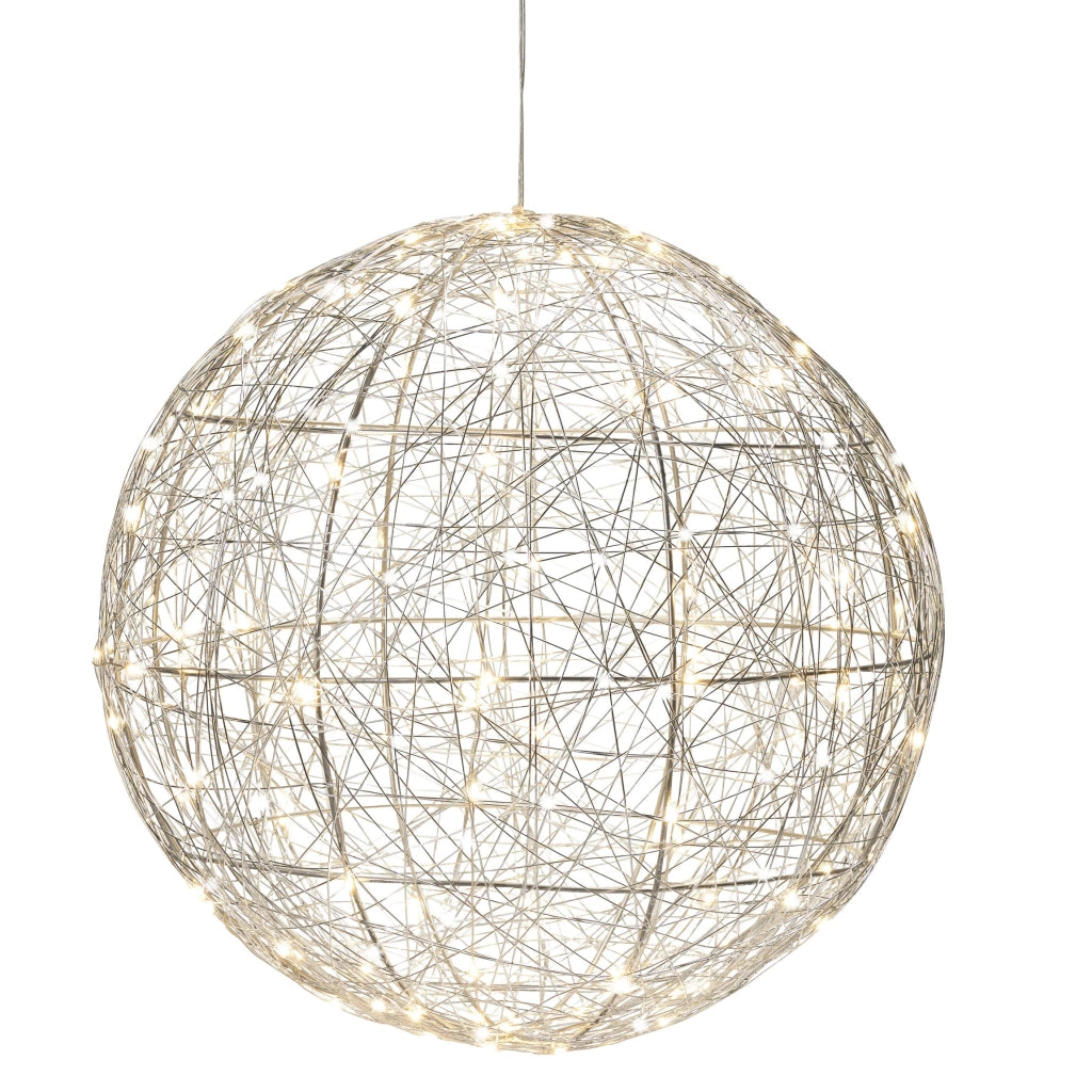 Sfera di filo metallico con luci LED, diametro 40 cm, colore argento, 120 LED, con timer