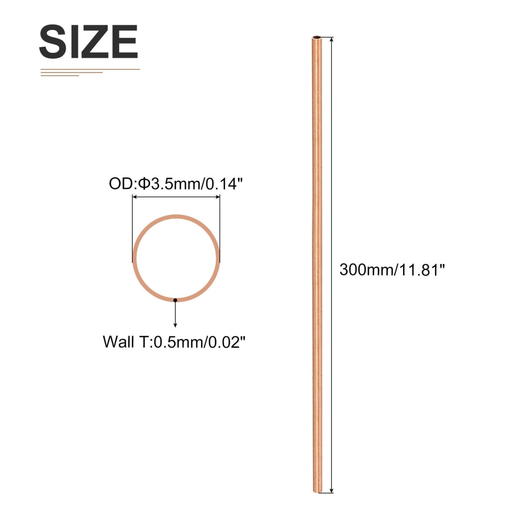 Tubo di rame 3,5x0,5x300 mm, confezione da 3 pezzi, per macchinari e uso domestico