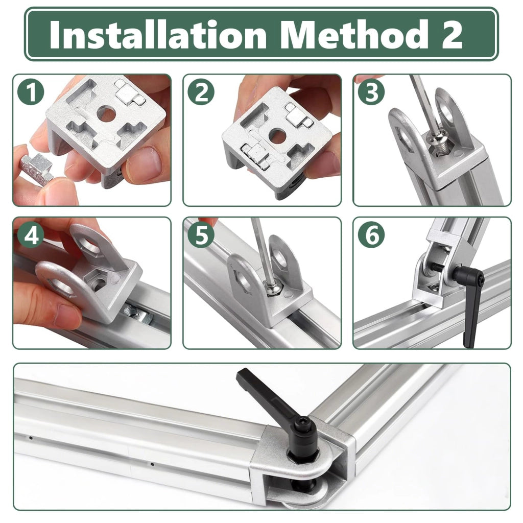 Set di 4 giunti angolari da 40x40 mm, con scanalatura 8, angolo di 180°, con sistema di bloccaggio a leva