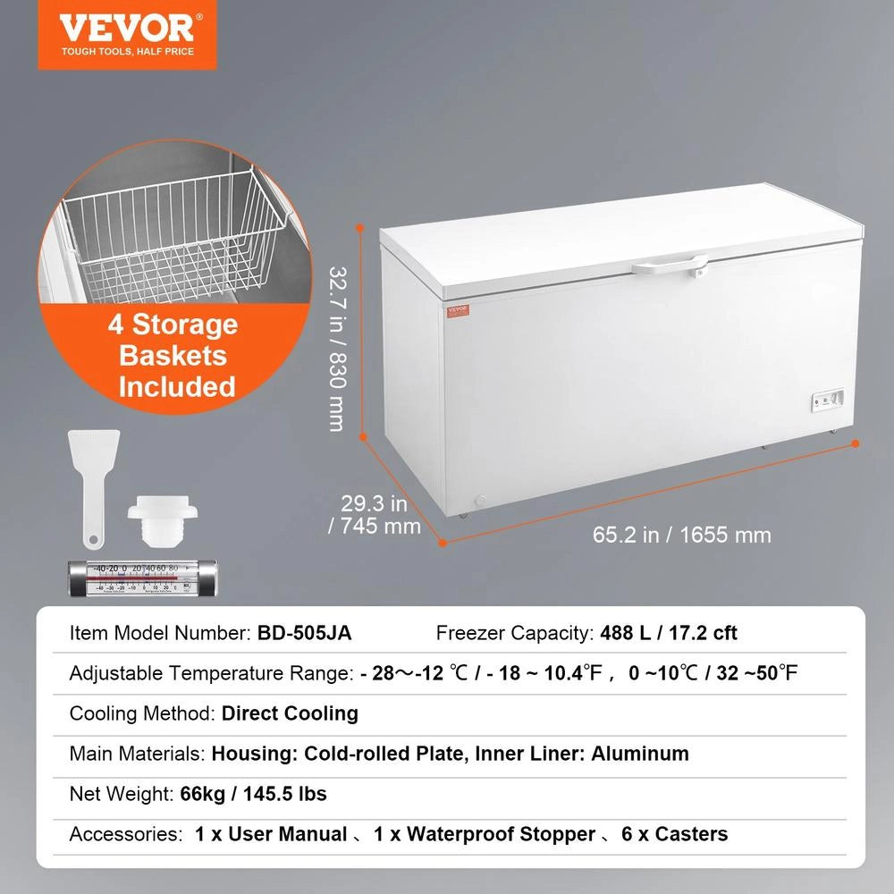Congelatore a pozzetto 488 L con 4 cestelli temperatura regolabile su 7 livelli coperchio con serratura e luce LED BD-505JA