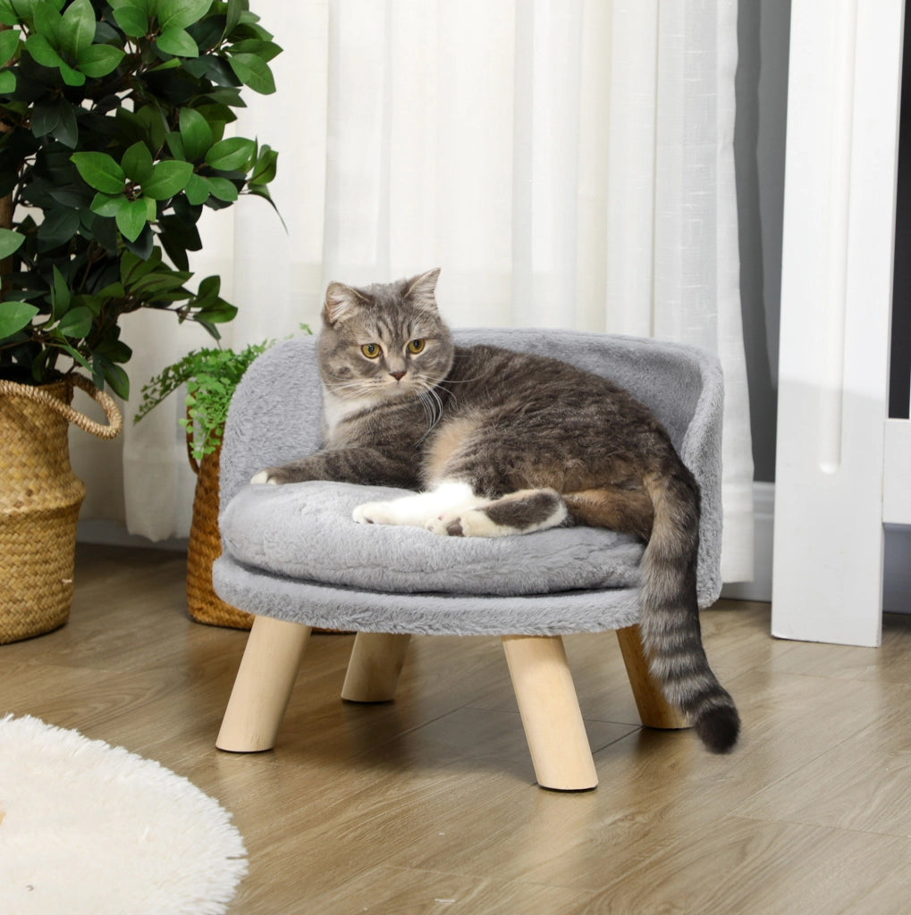 Cuccia rialzata grigia per cani e gatti con cuscino