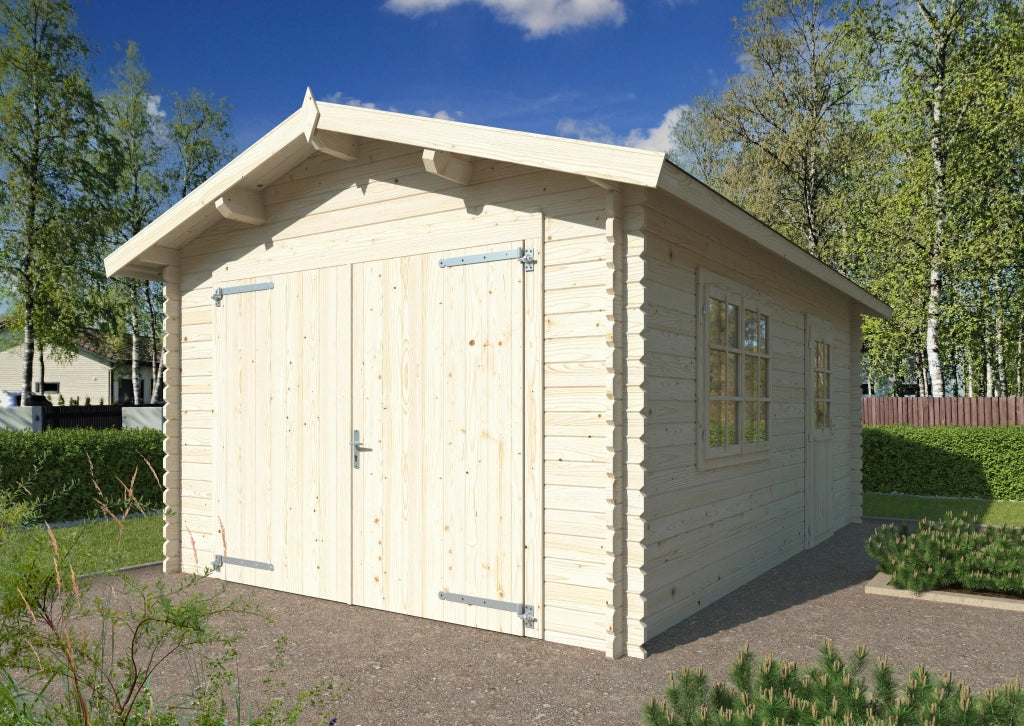 Garage in legno Tony 350x520 cm – abete grezzo, pareti 34 mm - LOSA esterni da vivere Cheonda