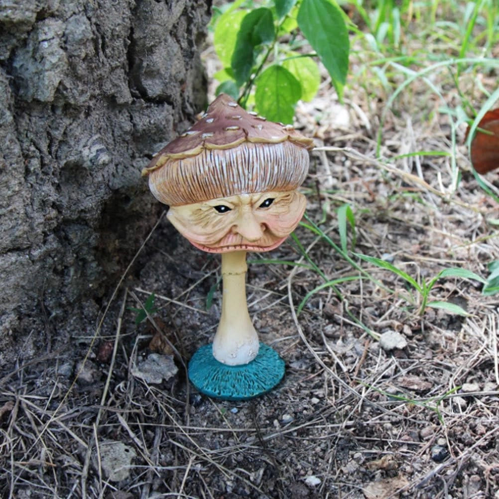 Figura decorativa in resina, raffigurante una nonna seduta su un fungo, ideale per il giardino, confezione singola