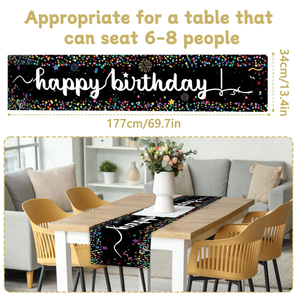 Tovaglia per feste "Happy Birthday", con motivi colorati a pois, dimensioni 177x34 cm, realizzata in poliestere