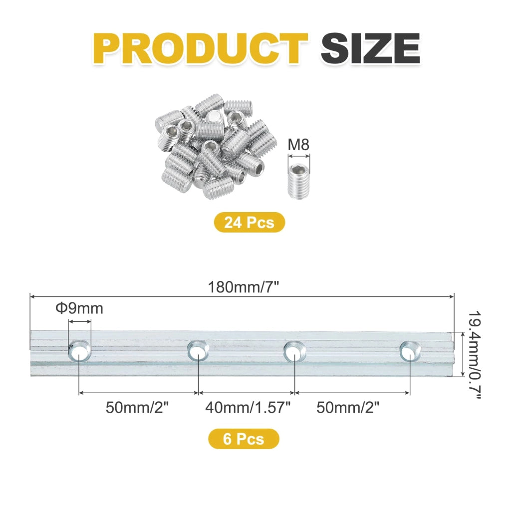 6 set connettori interni a 90° 4545 con staffa, per profilo in alluminio con scanalatura a T 10 mm, 17,8 cm (7 pollici), colore argento con viti M8
