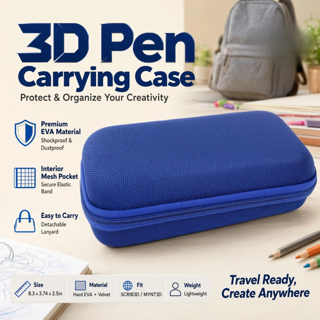 Custodia EVA per penne 3D, colore blu, con tasca a rete e tracolla