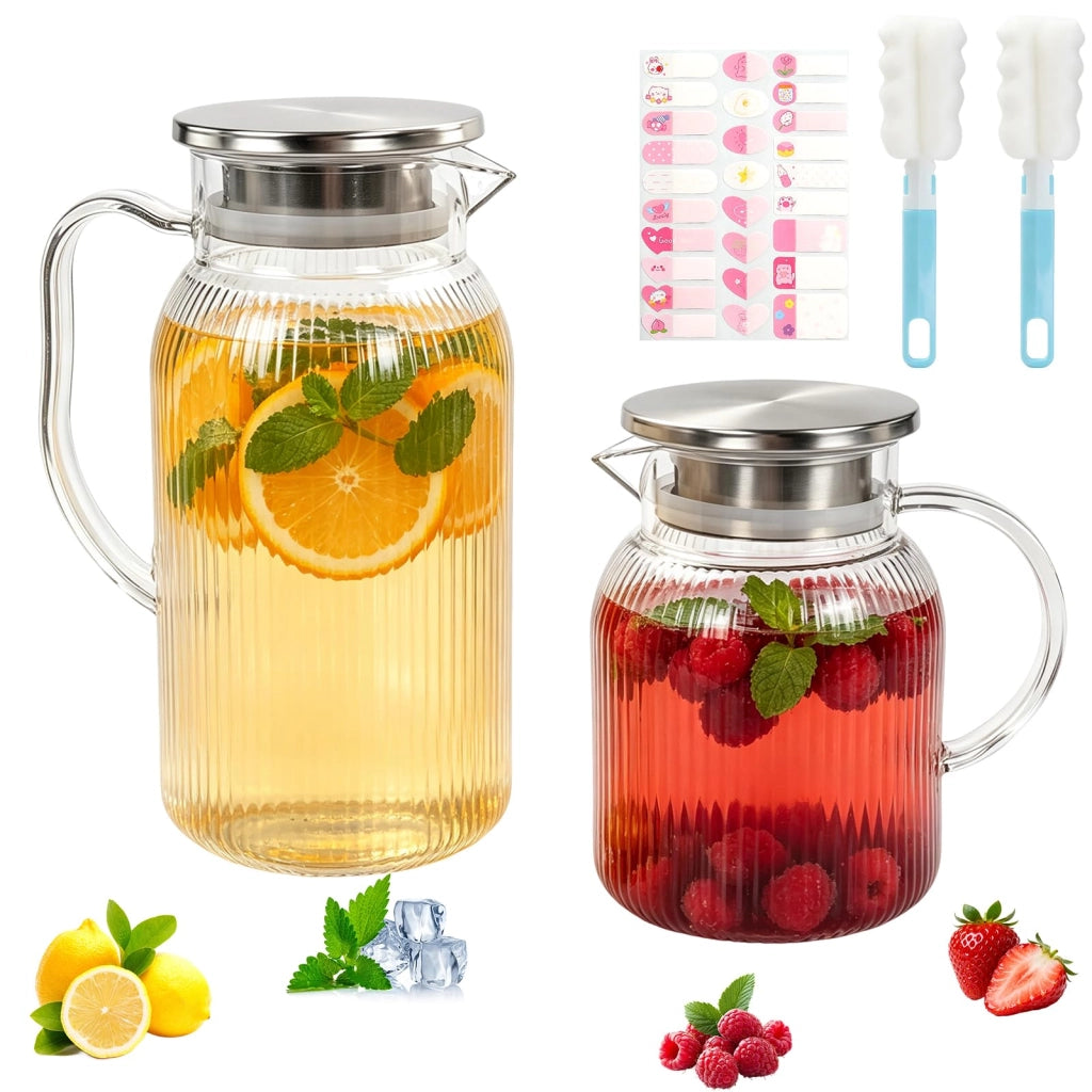Set da 2 brocche in plastica per l'acqua, con coperchio, da 1 litro e 1,5 litri