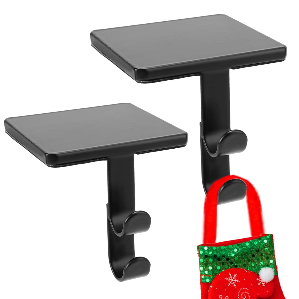 2 ganci in metallo per calze di Natale, colore nero, dimensioni 8x8x0,6 cm