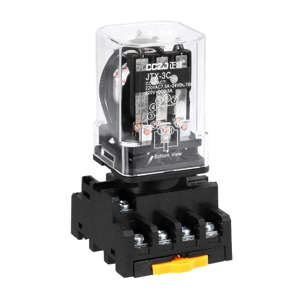 Relè di potenza DPDT, AC 12V, 10A, con 11 poli e base JTX-3C