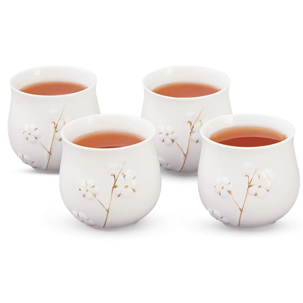 Set di 4 tazze da tè, in porcellana, colore bianco, capacità 155 ml, motivo fiori di ciliegio