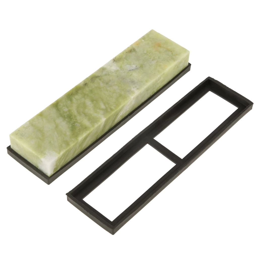 Pietra abrasiva, grana 10000, in giada naturale, dimensioni 200x50x25 mm, con base di appoggio