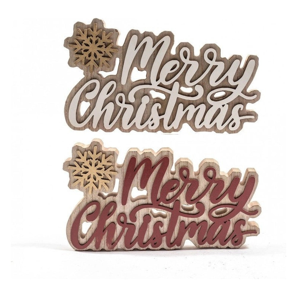 Scritta merry christmas in legno con fiocco di neve 25x14 cm mercury