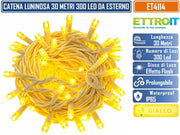 CATENA LUMINOSA NATALIZIA ETTROIT ET4114 300 LED 30 METRI LUCE GIALLA 2800°K CON EFFETTO FLASH BIANCO CAVO BIANCO PROLUNGABILE IP65 PER INTERNO ED ESTERNO