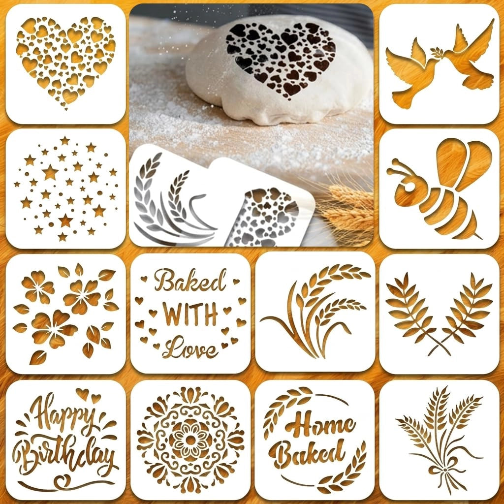 Set di 12 stencil, dimensioni 15x15 cm, per progetti fai-da-te, decorazioni murali, tessuti e pane