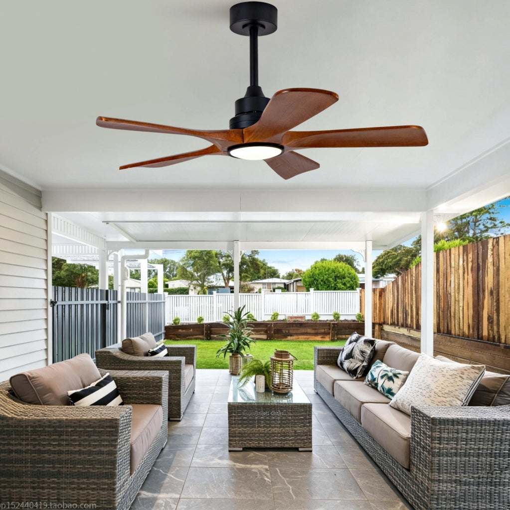 Ventilatore da soffitto 42″ con luce LED, telecomando e 5 pale in legno