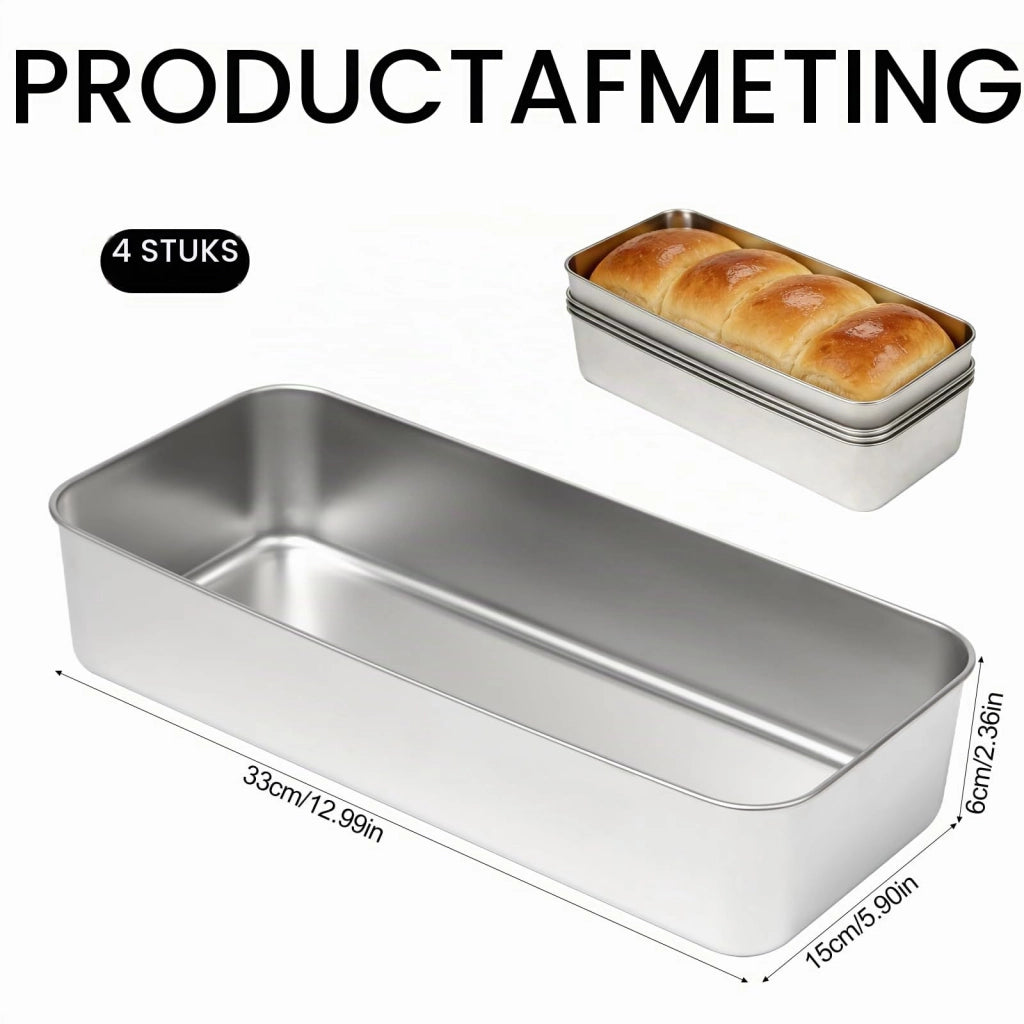 Set di 4 teglie da forno in acciaio inossidabile, dimensioni 33x15x6 cm