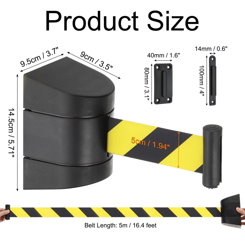 Set di 2 supporti a parete con nastro di sicurezza estensibile, lunghezza 16,4 metri, colore nero e giallo