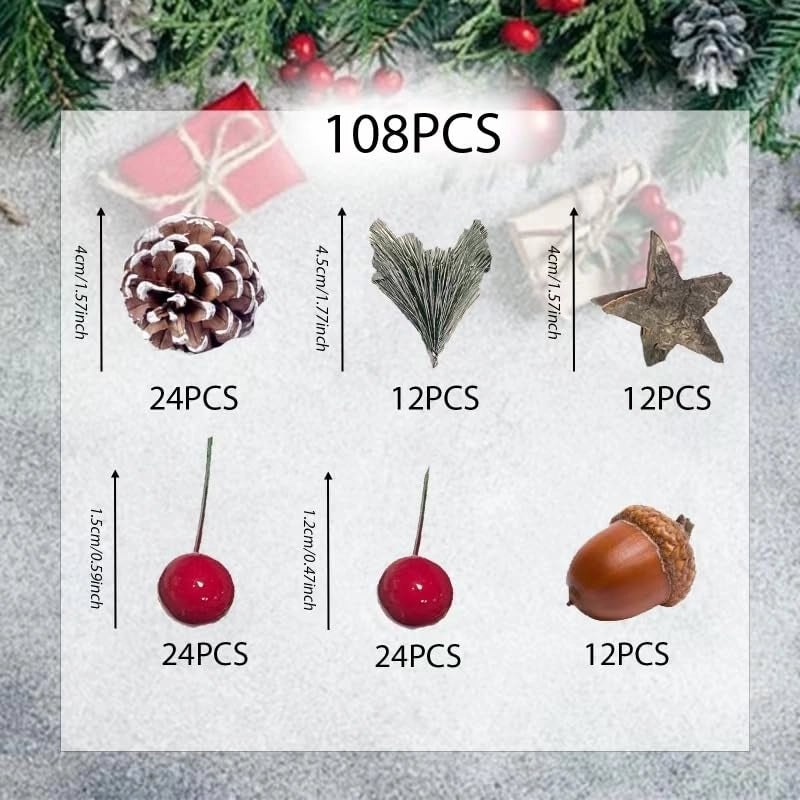 Set da 108 pezzi di pigne artificiali e bacche per la creazione di corone natalizie fai-da-te