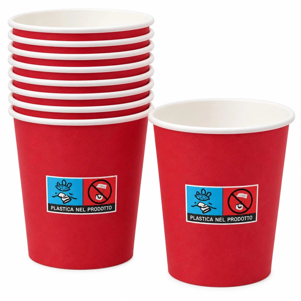 Bicchieri di carta da 180 ml, confezione da 100 pezzi, colore rosso, biodegradabili