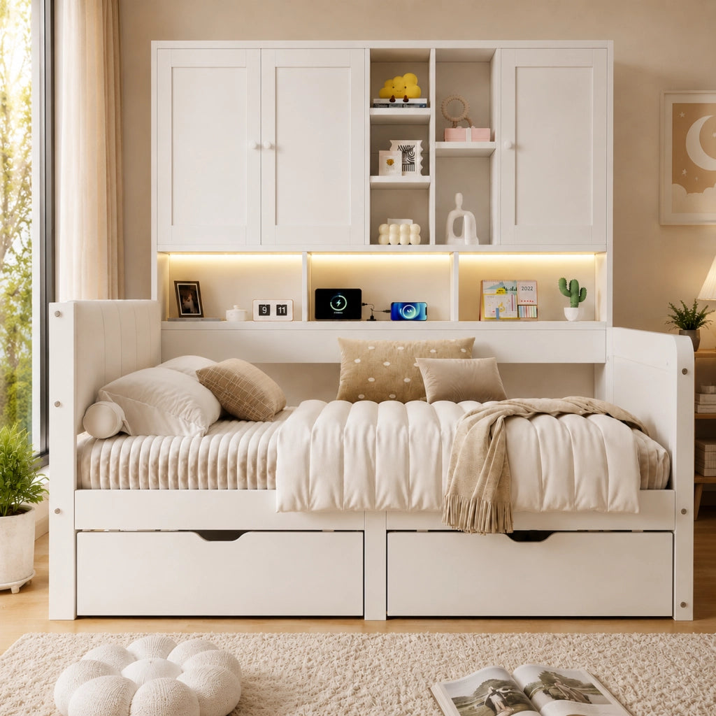 Letto singolo 90x200 con cassetti bianco